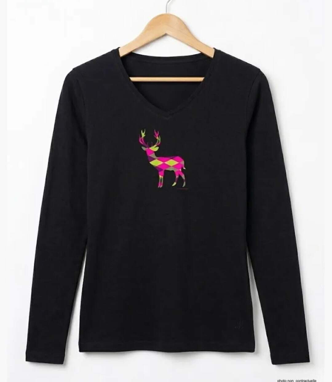 Mayflower NICO2 : Tee-shirt manches longues noir en coton avec sérigraphie motif cerf-2