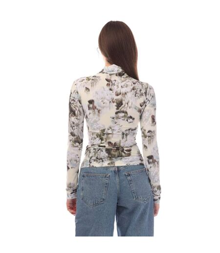 Haut Manches Longues Style À Nœud Chine Sec Skin Femme Gris Blanc Cassé Off White