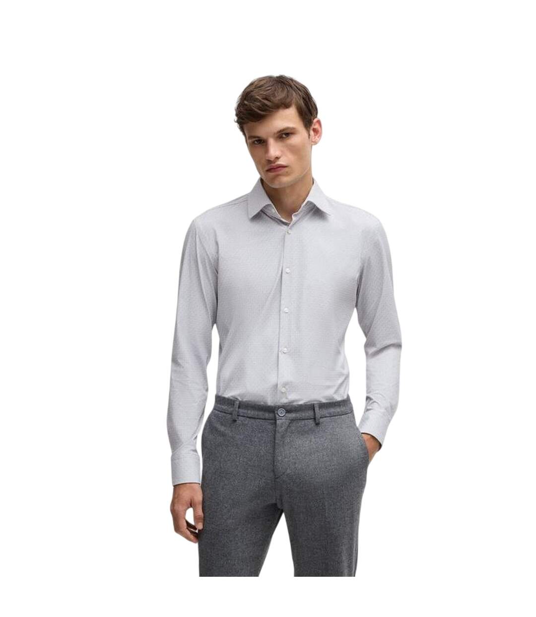 Chemise À Boutons Hank Homme Gris Moyen Boss-4