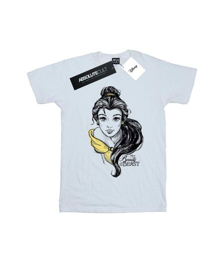 Disney Femme/Ladies Belle Sketch Cotton Boyfriend T-Shirt (Blanc) - UTBI48976