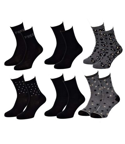 Chaussettes femme FASHION LADY Qualité et Confort-Assortiment modèles photos selon arrivages- Pack de 6 Paires Strass FASHION LADY