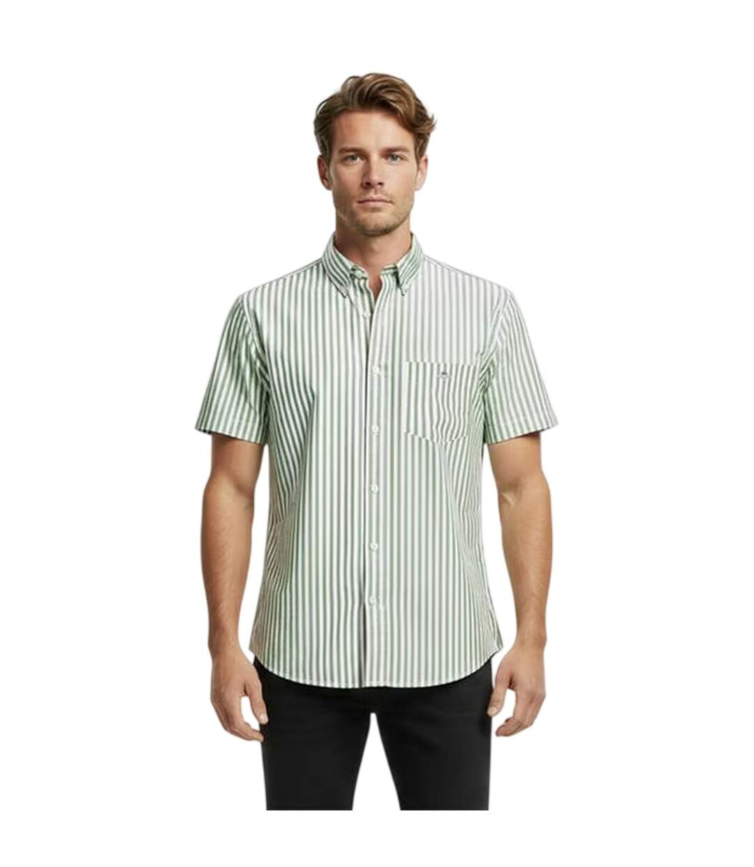 Chemise Manches Courtes Motif/style À Rayures Homme Vert Kaki Vert Gant-4