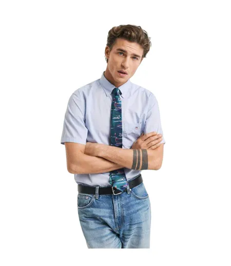 Chemise Manches Courtes Homme Bleu Clair Gant