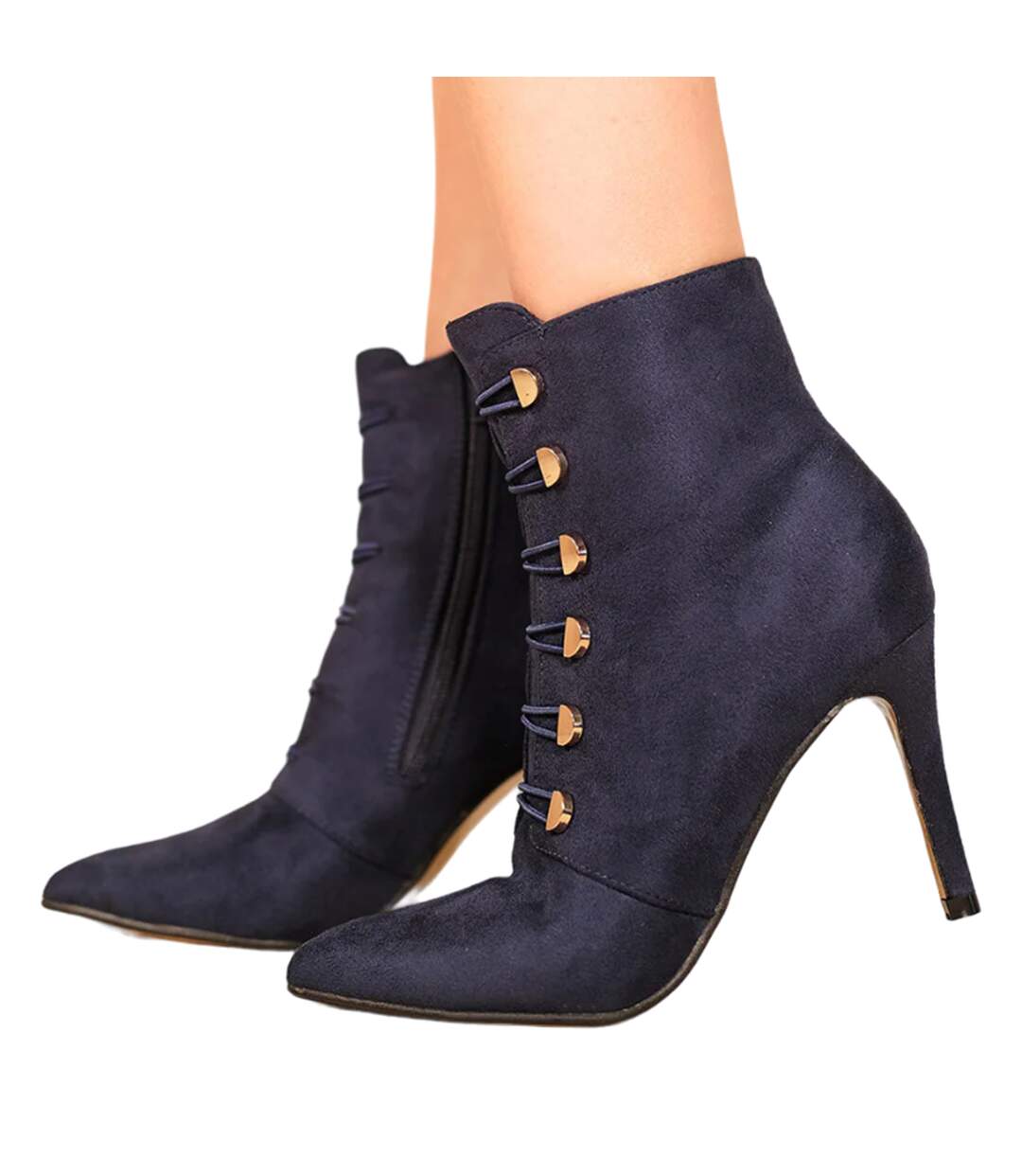 Womens/ladies blythe faux suede pointed button detail mid heel ankle boots blue Where´s That From-3