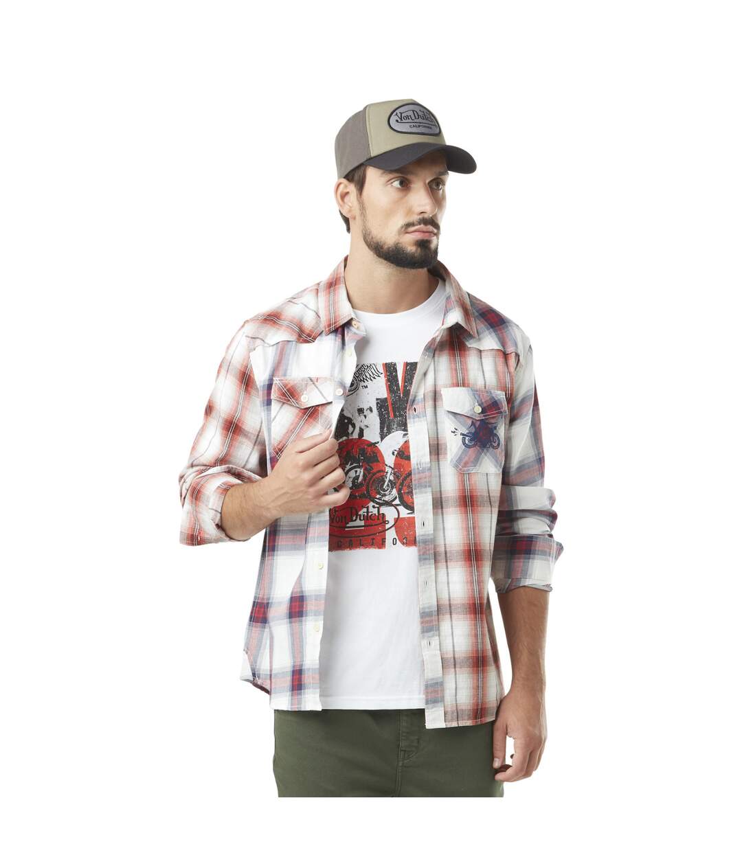 Chemise homme manche longues à carreaux sur poche en coton Check Vondutch