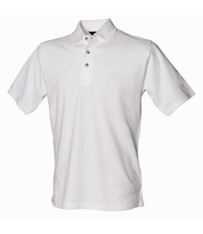 Henbury Mens Classic Plain Polo Shirt With Stand Up Collar (White)