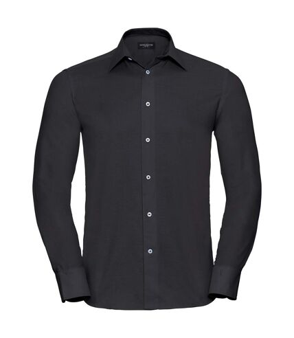 Russell Collection Mens Oxford Easy-Care Tailored Long-Sleeved Shirt (Black) - UTRW9397