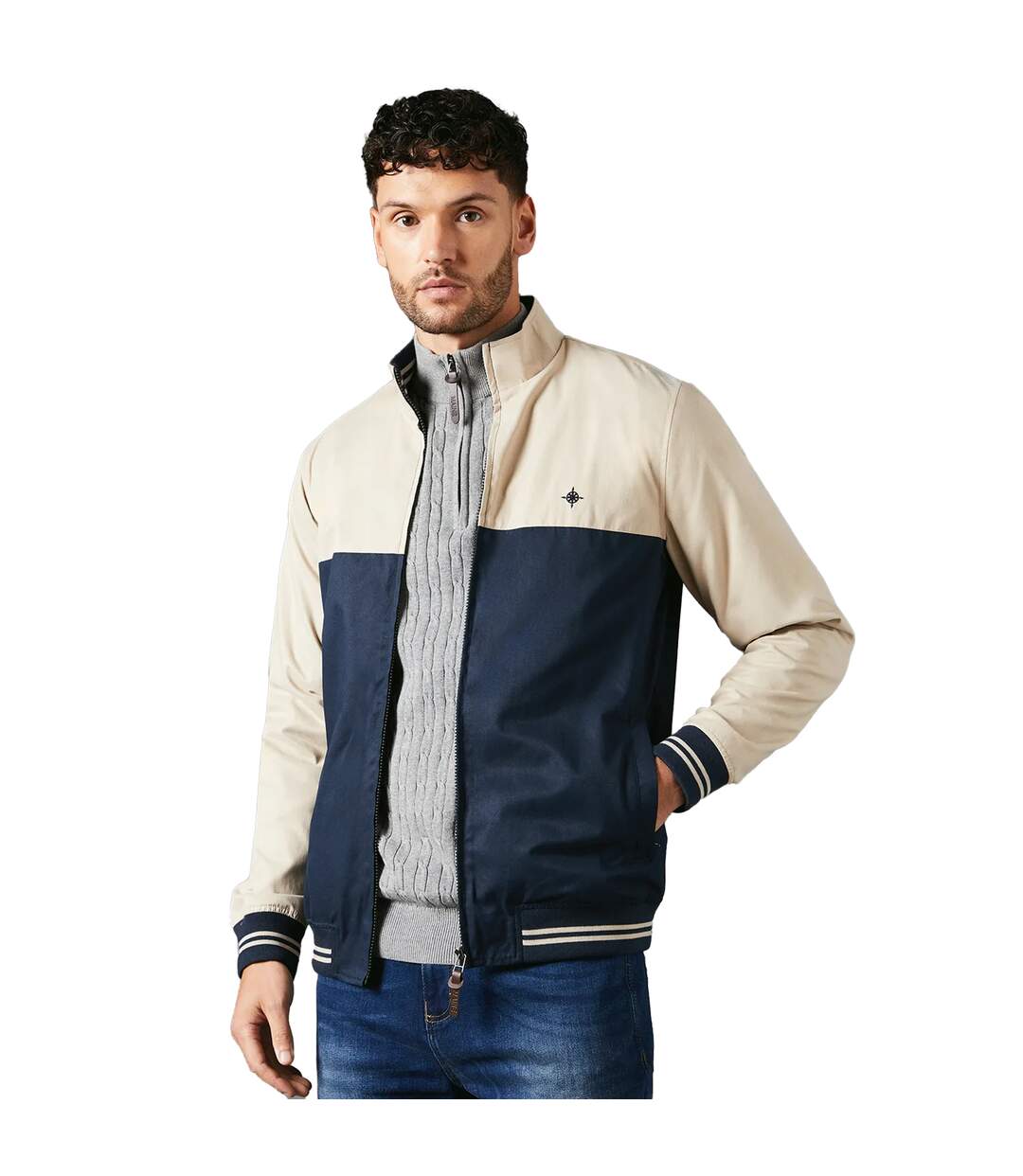 Mens two tone full zip jacket stone Maine-1