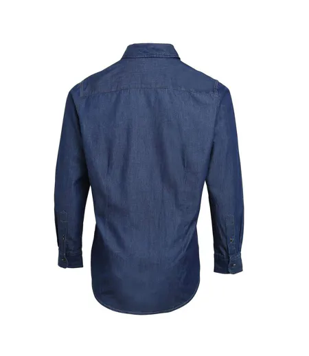 Mens Denim Jean Style Stitching Shirt Indigo Denim Premier