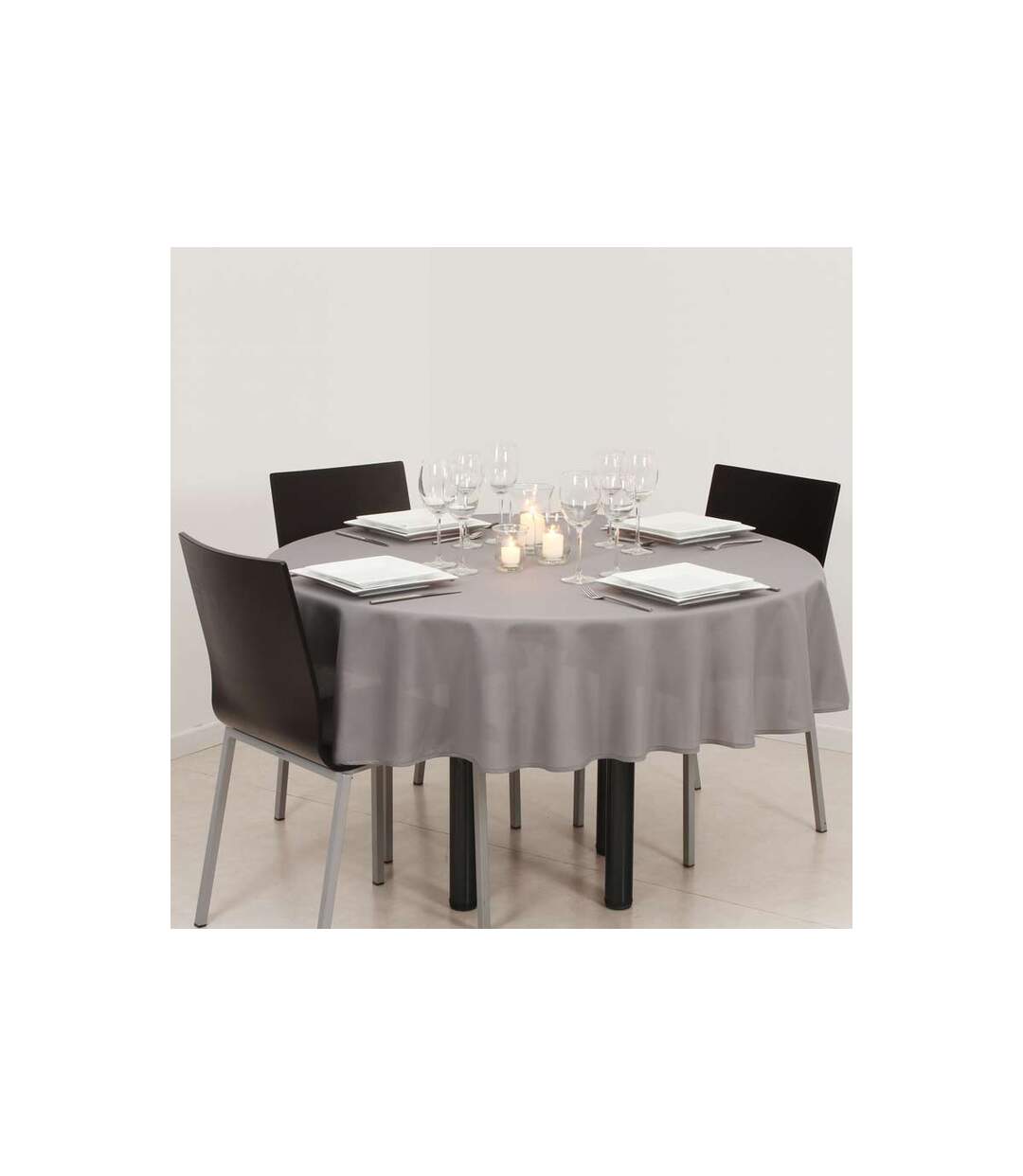 Nappe Antitache Ronde Unie 180cm Gris-5