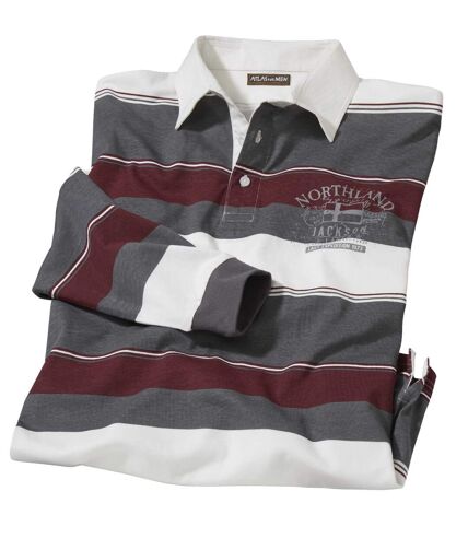Men's Striped Polo Shirt - Ecru Grey Burgundy