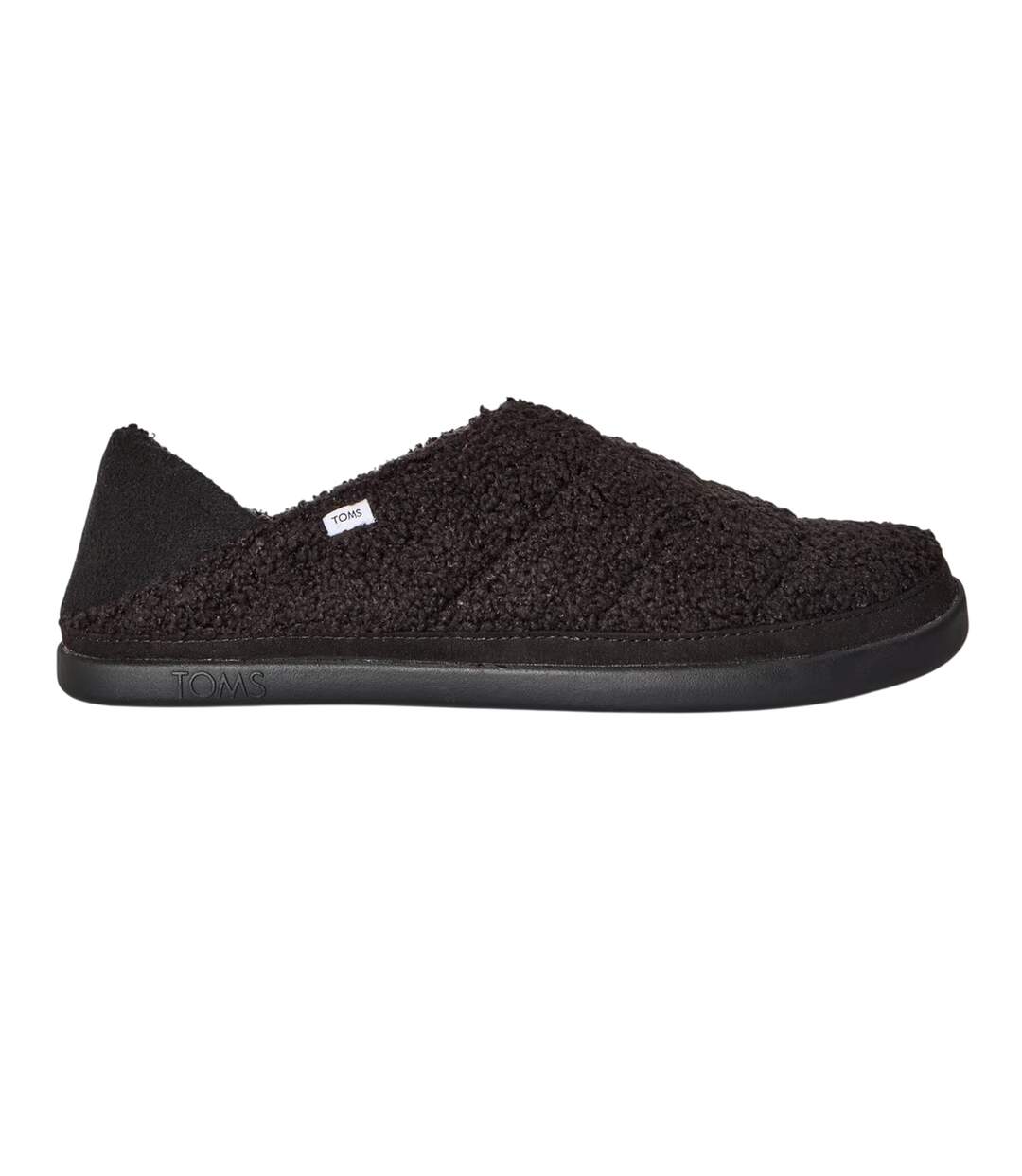 Womens/ladies Faux Shearling Flat Slippers Black Toms-1