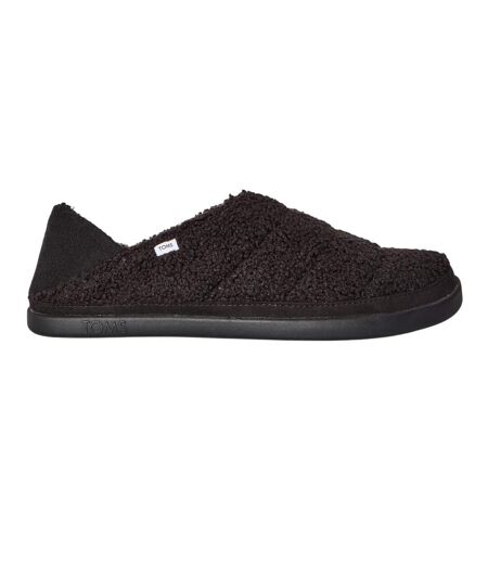 Womens/ladies Faux Shearling Flat Slippers Black Toms