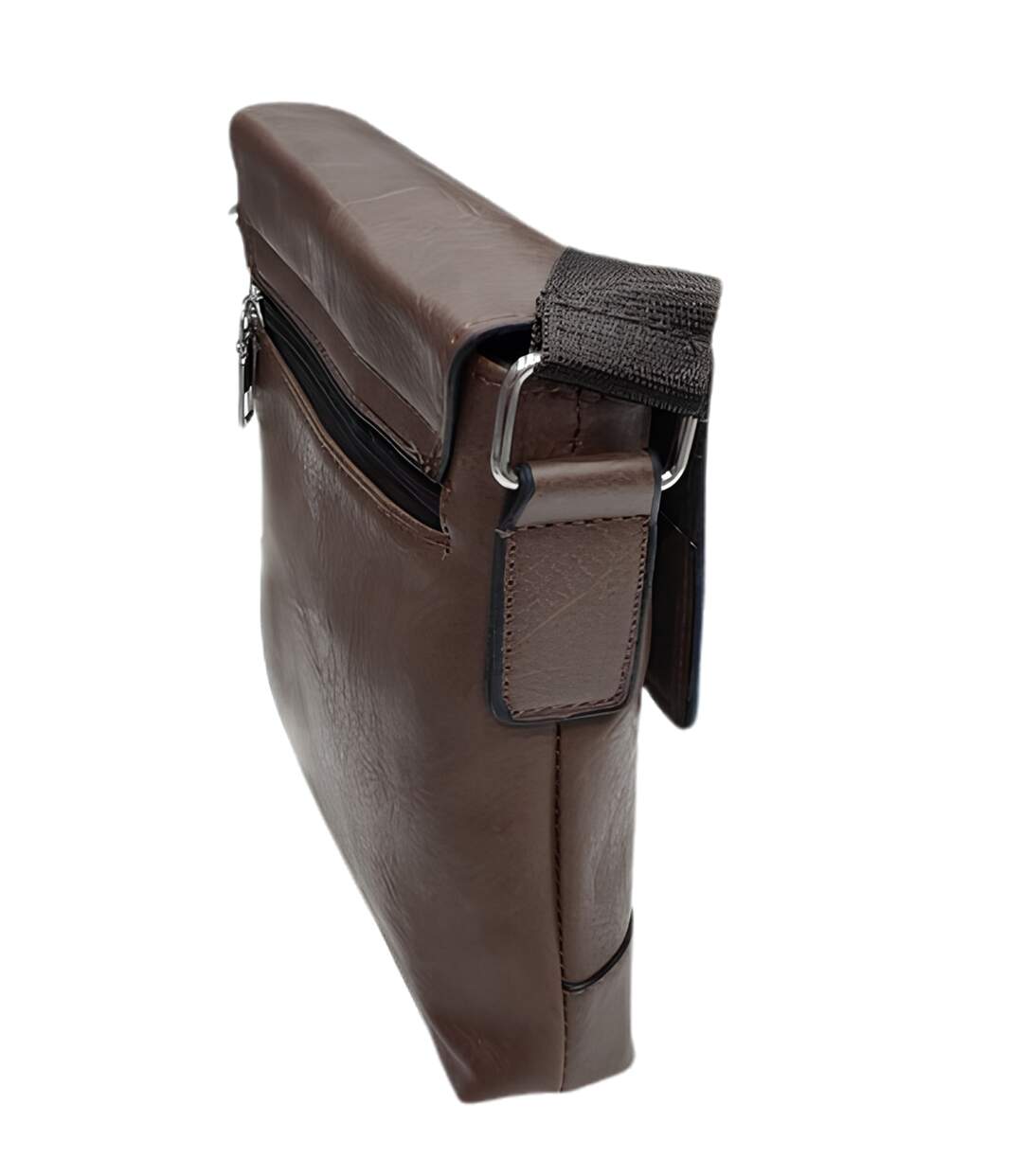 Lot de 2, grande et petite sacoche bandoulière homme à  rabat en PVC vieilli et Compacte - réglable - Marron-2