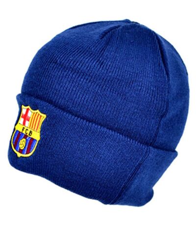 FC Barcelona Official Knitted Winter Soccer/Football Crest Beanie Hat (Navy)