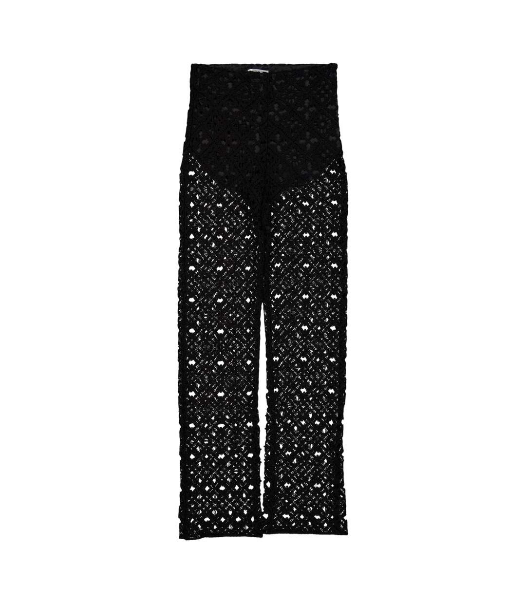 Womens/ladies Crochet Wide Leg Trousers Black Off White-2