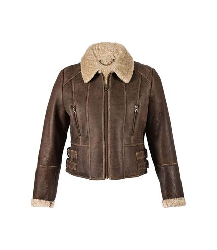 Eastern Counties Leather Womens/Ladies Ella Cropped Sheepskin Flying Jacket (Chocolate Forest) - UTEL165