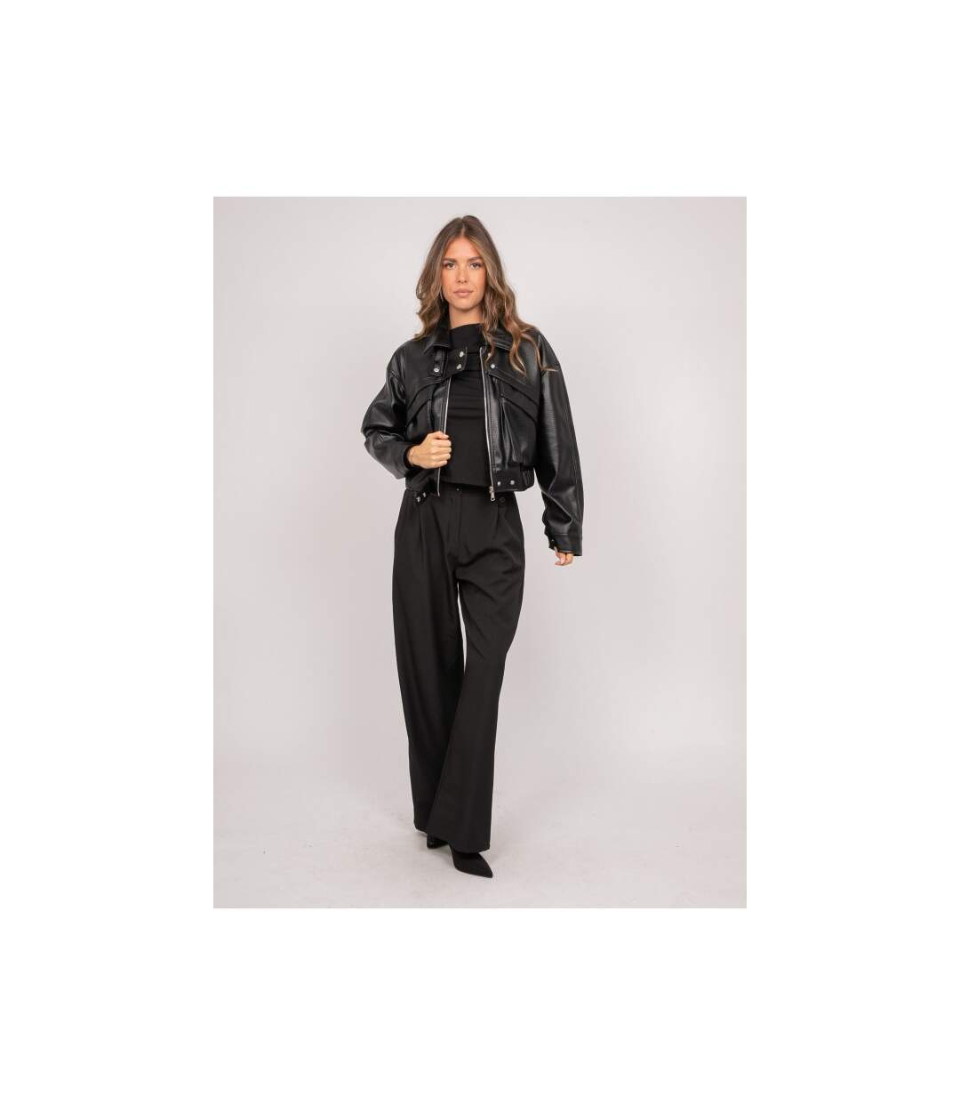 Blouson court simili cuir col montant UZAY - Dona X Lisa-4