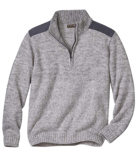 Men's Grey Knitted Funnel Neck Sweater