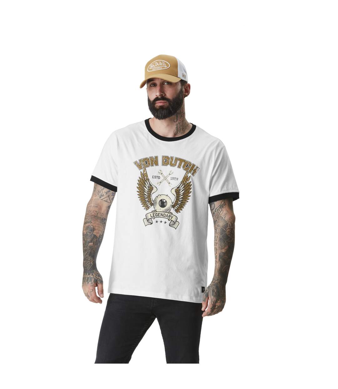 T-shirt homme col rond en jersey avec print et bord constrasté Wrench Vondutch