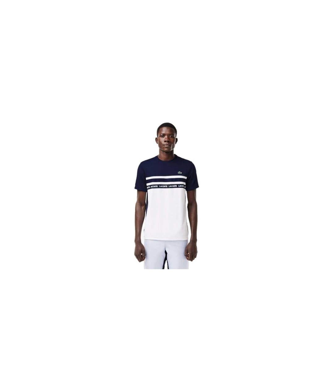 T-shirt Motif/style Blocs De Couleurs Homme Blanc Bleu Marine Foncé Lacoste-1