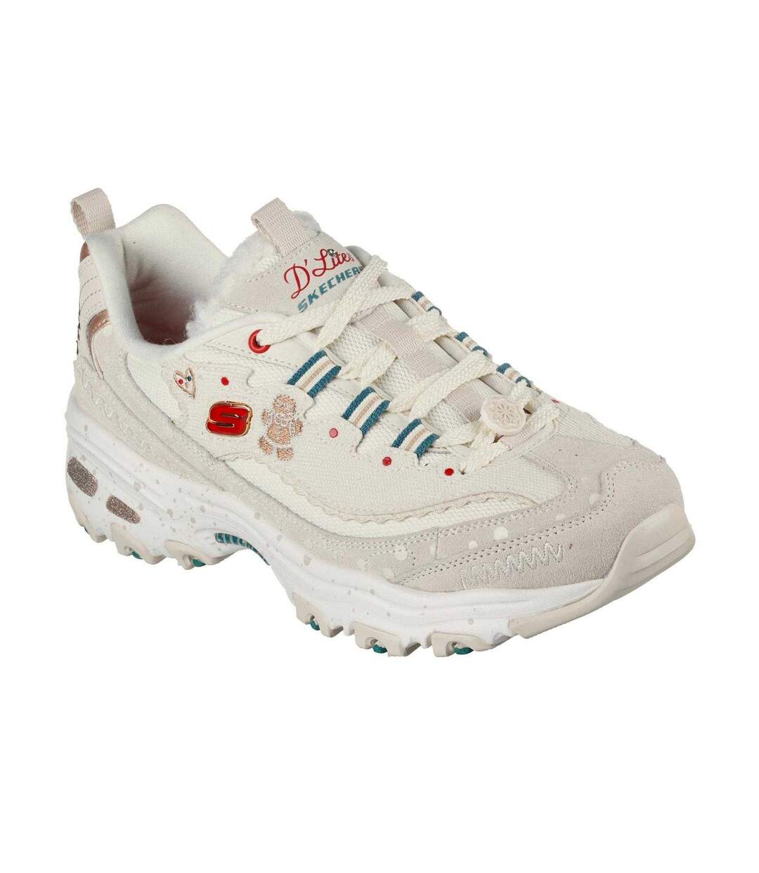 Womens/ladies Dlites Christmas Suede Trainers Off White Skechers-4