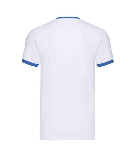 Mens Ringer Contrast T-shirt White Royal Blue Fruit Of The Loom
