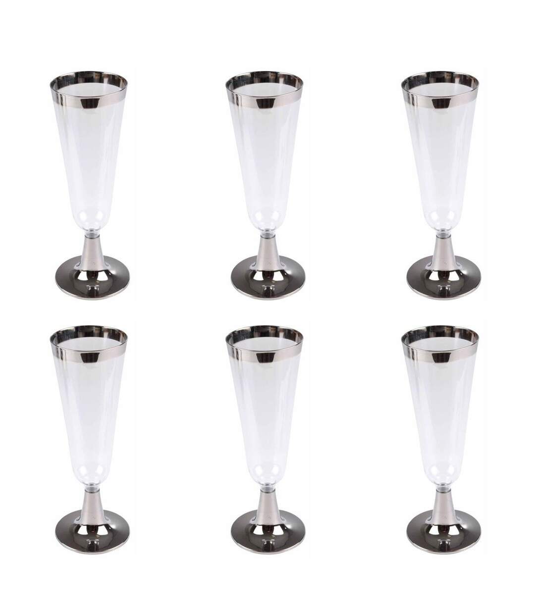 Lot de 6 Flûtes à Champagne Réutilisable Liseré 15cl Argent-1