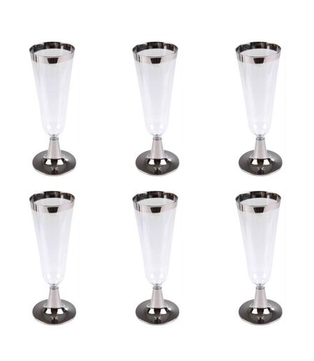 Lot de 6 Flûtes à Champagne Réutilisable Liseré 15cl Argent