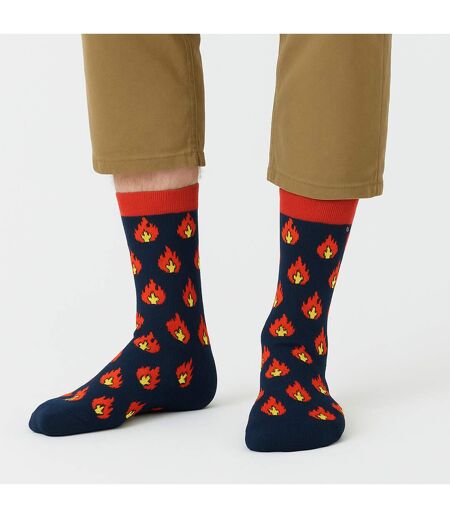 1 Pack Unisex Cotton Navy Flames Design Socks