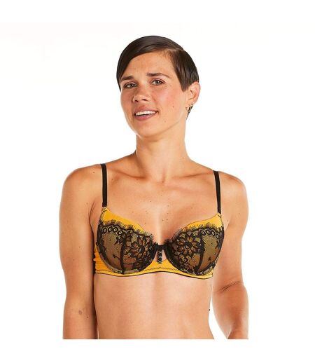 Soutien-gorge ampliforme coque moulée noir/jaune Tsunami