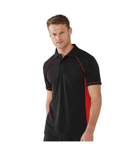 Finden & Hales Mens Performance Contrast Panel Polo Shirt (Black/Red) - UTPC6593