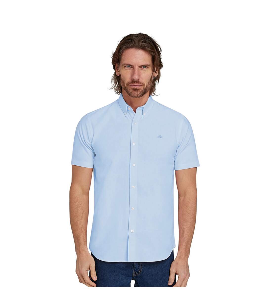 Mens oxford lightweight short-sleeved shirt sky blue Raging Bull-3