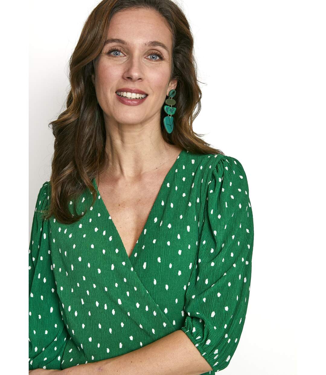 Robe mi longue cache-coeur pois-5