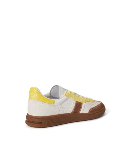 Womens/ladies Bedford Leather Flat Trainers White Yellow Ralph Lauren