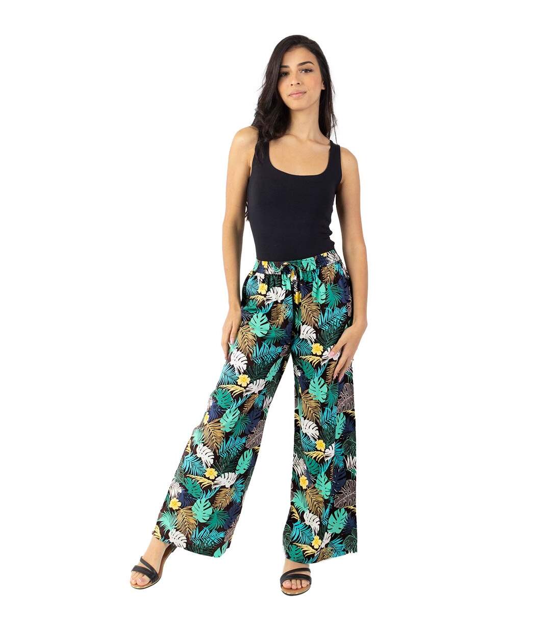 Pantalon fluide tendance MILLY vert Coton Du Monde-1