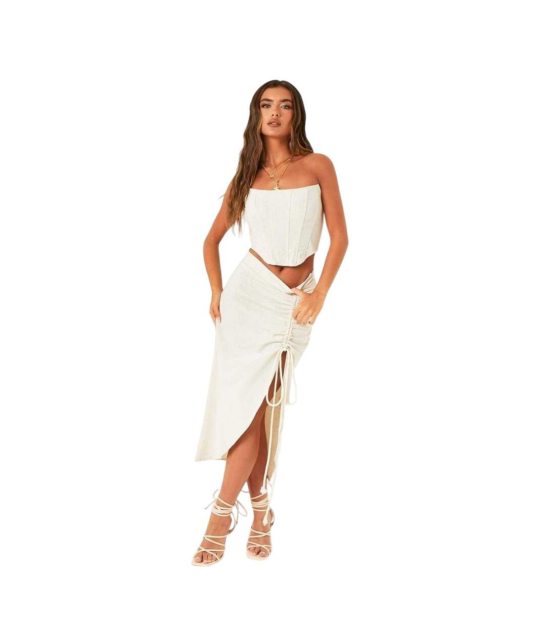 Ensemble Jupe Mi-longue Femme Beige Gris Missy Empire-1