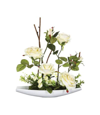 Composition de fleurs artificielles Roses - H. 36,5 cm - Coupelle céramique