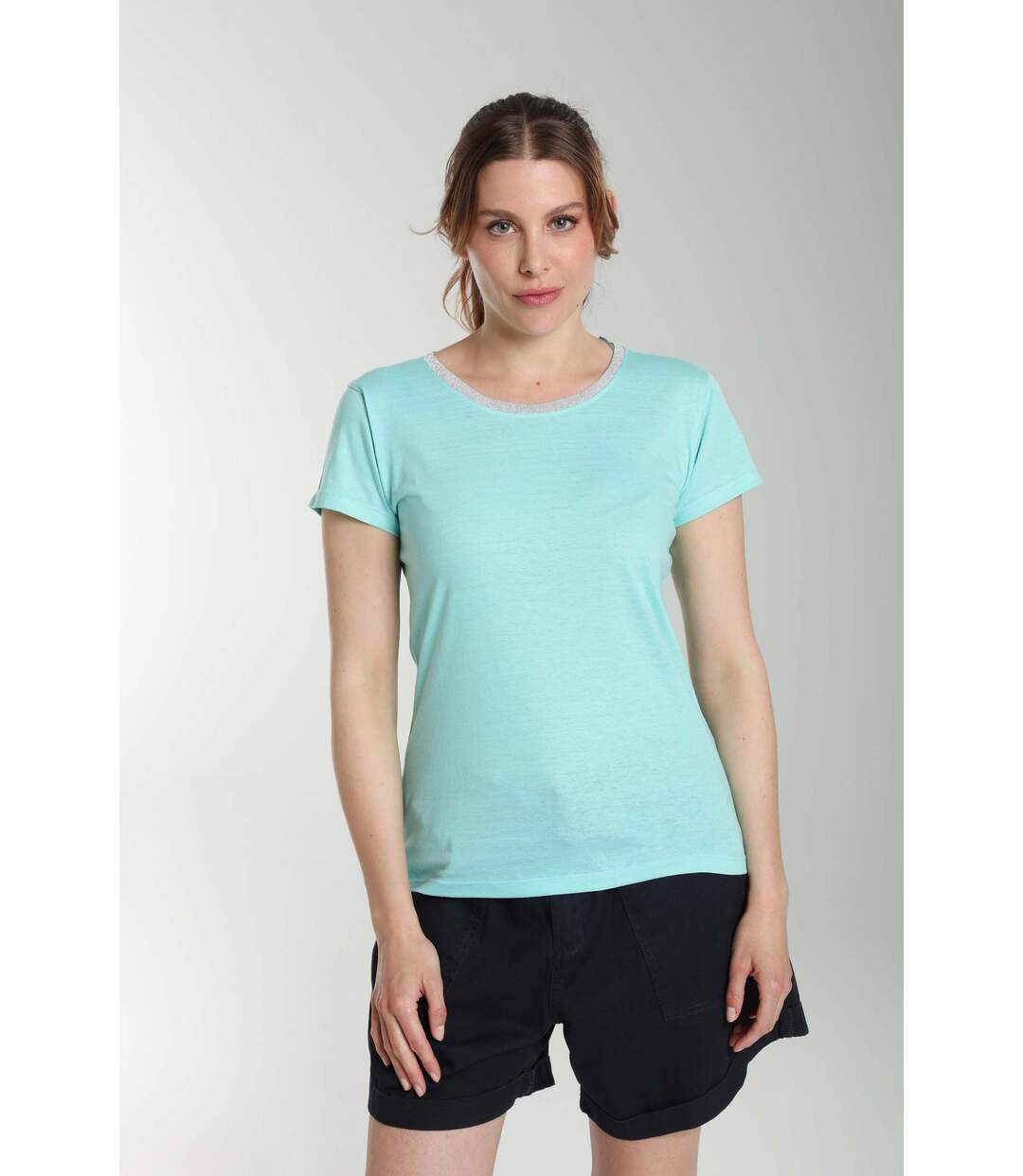 Tee Shirt Col Rond Lurex Manches Courtes Femme Tee Summer Carage() | Gerard Pasquier Avec Col Rond |-1