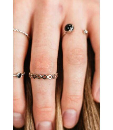 4 Piece Silver Black Stone  Stacking Dainty Open Knuckle Ring set