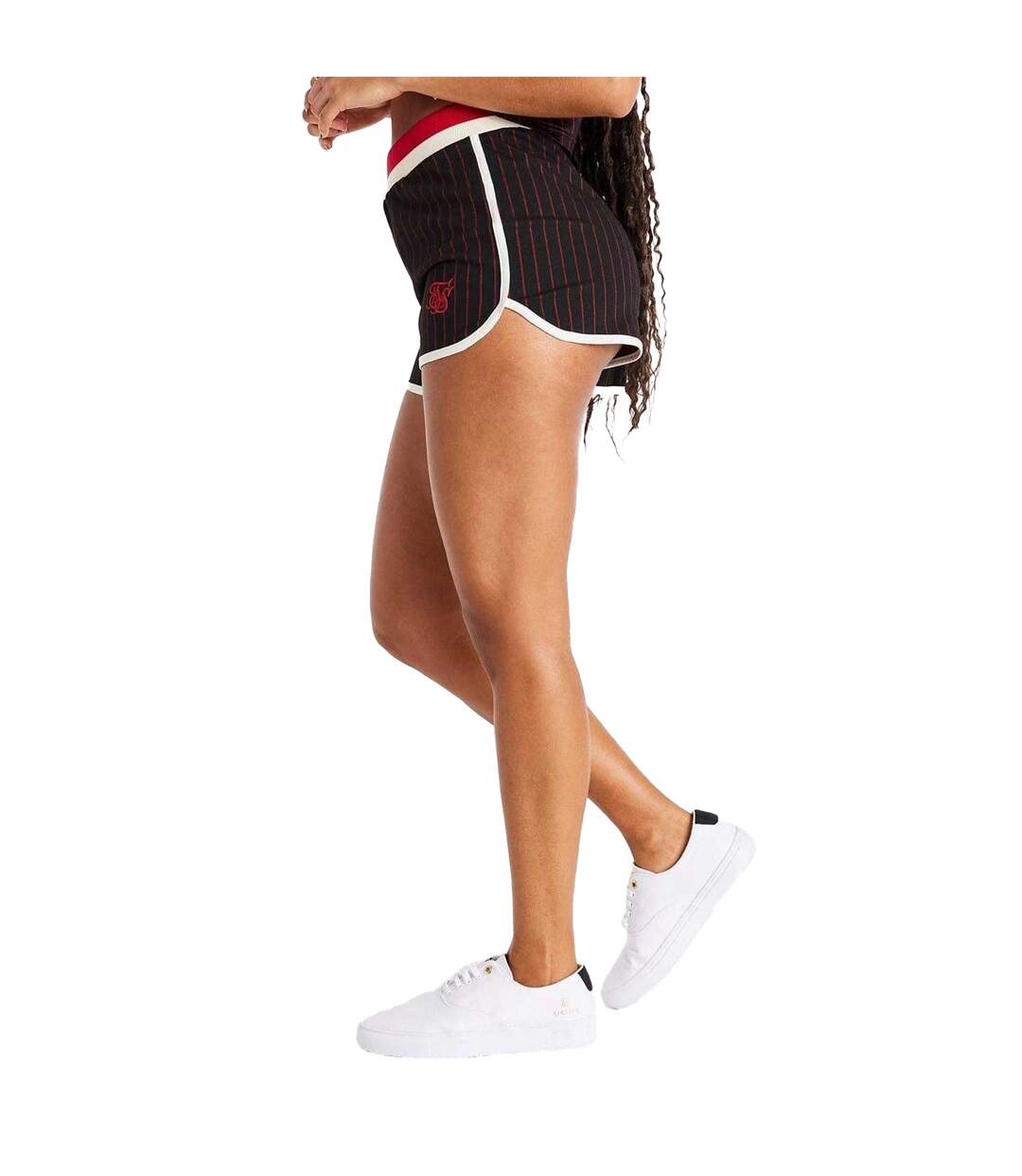 Womens/ladies Pinstripe Athletic Basketball Shorts Black Red SikSilk-4