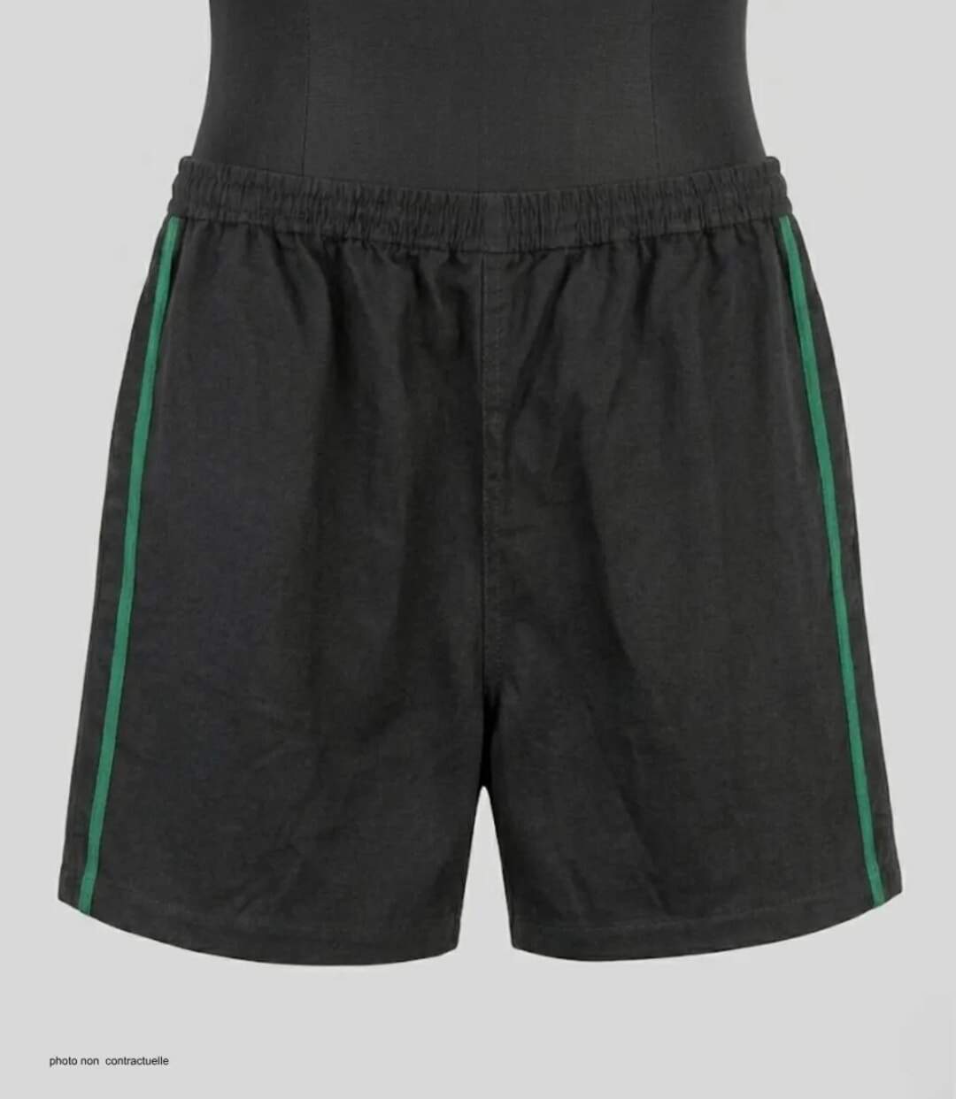 Short homme CHALLENGER 8L noir avec bande verte : le short en coton ultra-confortable spécial moisson-3