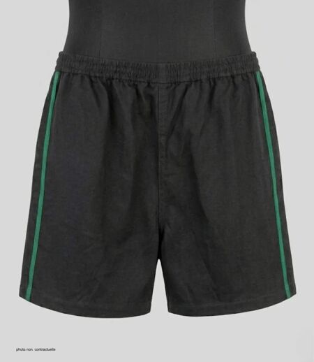 Short homme CHALLENGER 8L noir avec bande verte : le short en coton ultra-confortable spécial moisson