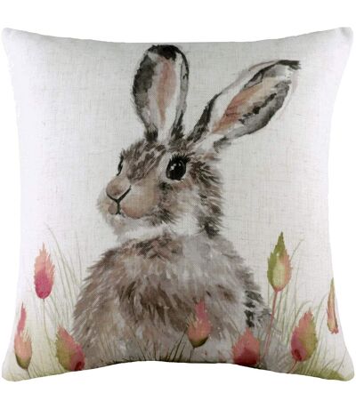 Hedgerow hare cushion cover one size white/brown Evans Lichfield