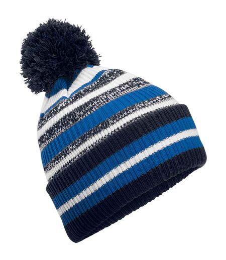 Multi-sport fan pom pom beanie sapphire blue/french navy/white Beechfield