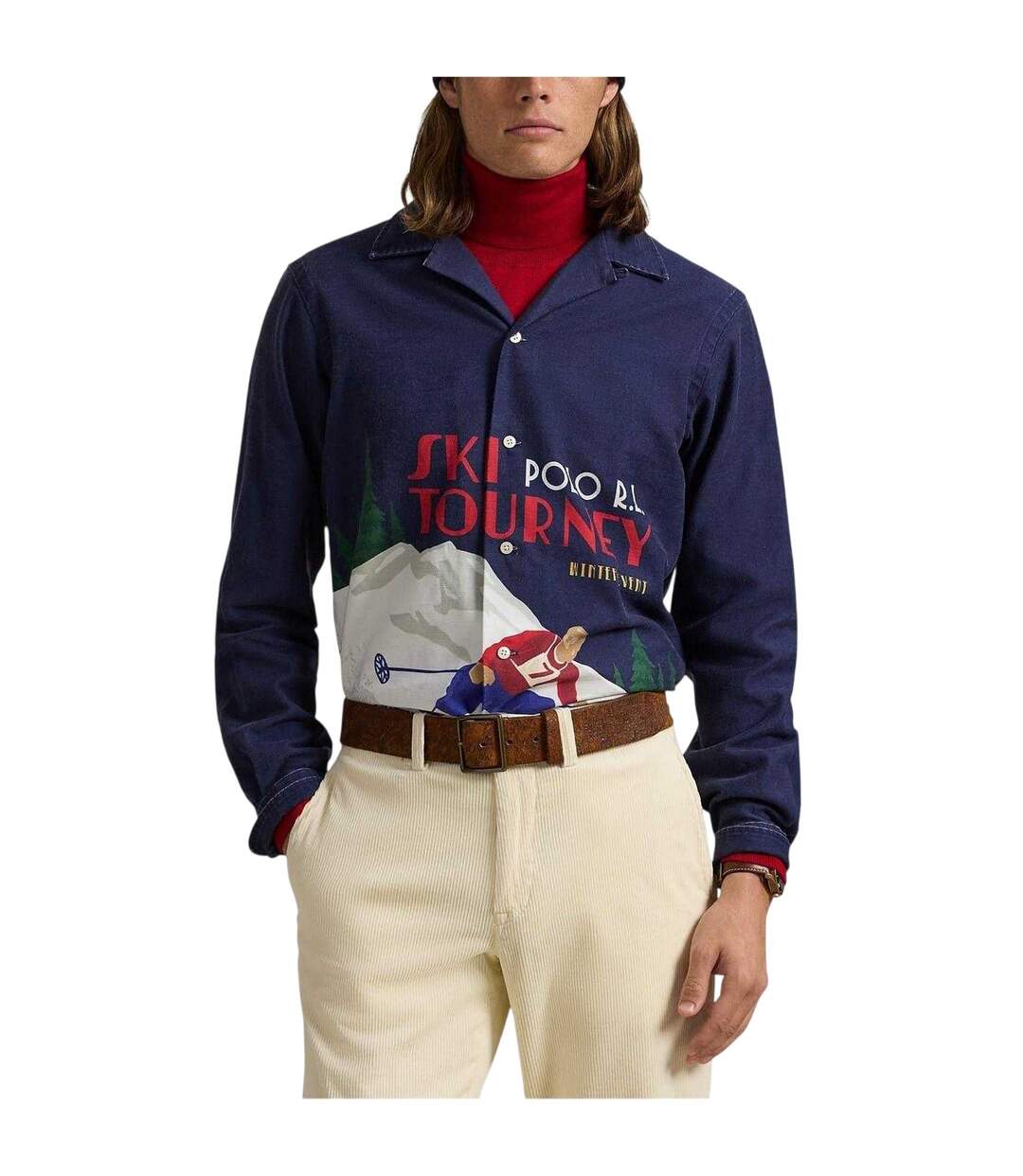 Chemise Manches Longues Motif/style Ski Homme Bleu Marine Blanc Rouge Ralph Lauren-4