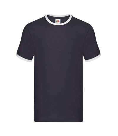 Mens Ringer Contrast T-shirt Navy White Fruit Of The Loom