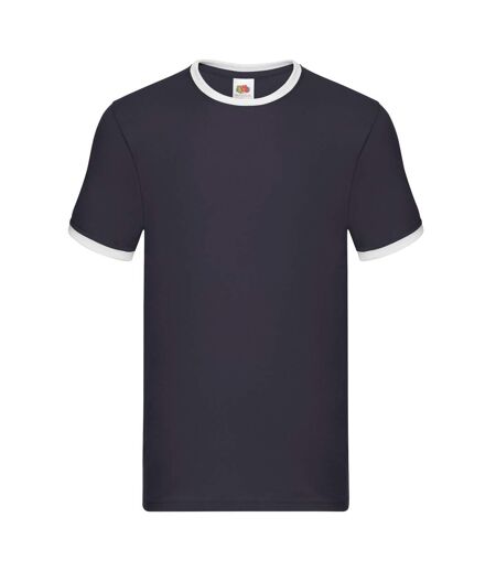 Mens Ringer Contrast T-shirt Navy White Fruit Of The Loom