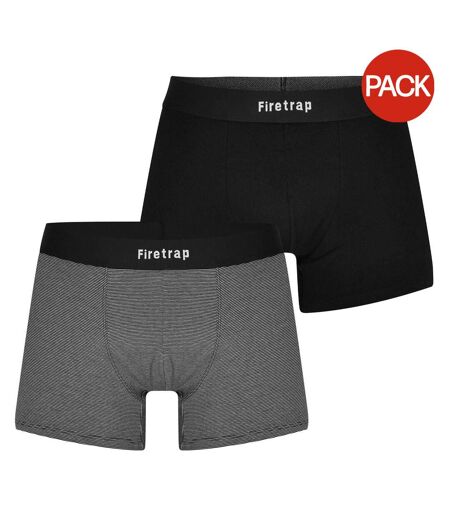 Lot De 2  Boxers Motif/style Logo Homme Noir Gris À Rayures Firetrap