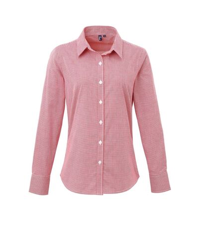 Premier Womens/Ladies Microcheck Long Sleeve Shirt (Red/White) - UTRW5523